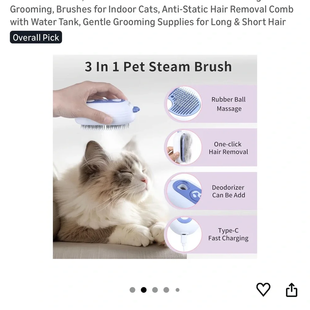 Anti-Static Cat Grooming Brush with Water Tank